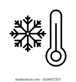 Cold temperature vector icon isolated on white background. Winter weather thermometer with snowflake symbol. Collection of low and high temperature flat illustrations.