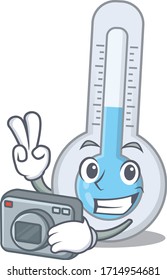 Diseño de mascotas termómetro frío como fotógrafo profesional que trabaja con la cámara