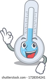Cold thermometer Mascot Design Stil mit einem Okay Gesten Finger