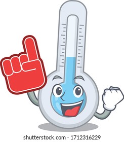 Cold thermometer presented in cartoon character design with Foam finger