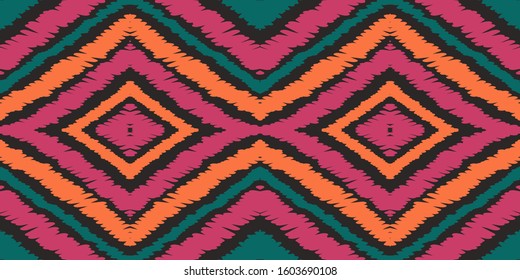Cold Tie Dye Vector Seamless Pattern. Indian Abstract Tribal Background. Surf Retro Chevron Background. Psychedelic Texture.