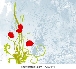 Fondo de tonos fríos con flores brillantes.