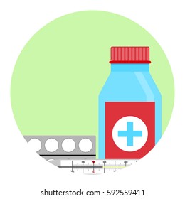 Cold treatment vector icon. Antibiotic for infection grippe, tablet medication illustration