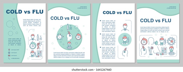 Cold vs flu brochure template. Disease complication. Flyer, booklet, leaflet print, cover design with linear icons. Vector layouts for magazines, annual reports, advertising posters