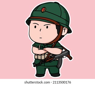 Cold War Vietnamese Soldier Stand With Assault Rifle Ak47 Gun Uniform Vietcong Vietnam War