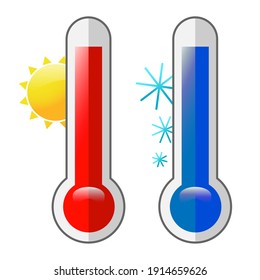 Termómetro caliente frío. Termómetros meteorológicos de temperatura. Icono aislado del vector de meteorología de termostato. EPS 10.