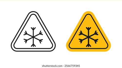 Cold warning signs in black outline, solid and colored style