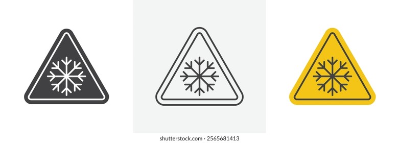 Cold warning signs set in black and colored versions