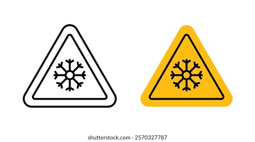 Cold warning signs vectors set in black. line and flat versions