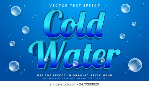 Plantilla de efecto de texto editable de agua fría con fondo de burbuja