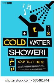 Cold Water Shower (Flat Style Vector Illustration Bath Poster Design) with Text Box Template
