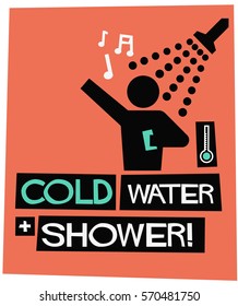 Cold Water Shower (Flat Style Vector Illustration Bath Poster Design)