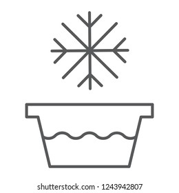 Cold water thin line icon, temperature and wash, basin with snowflake sign, vector graphics, a linear pattern on a white background, eps 10.