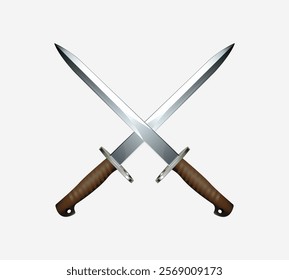 Cold weapons. Crossed knives on a white background. Vector illustration
