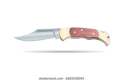 Cold weapons. Folding knife isolated on white background. Vector realistic illustration