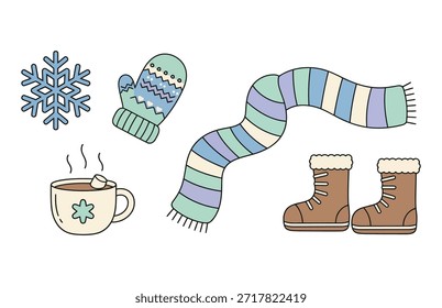 Accesorios de Clima frío – Conjunto de iconos de Vector de invierno