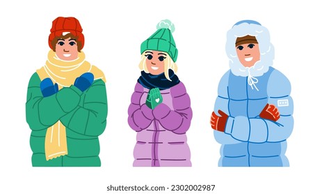 cold weather cloth vector. winter es, person outdoor, young girl, warm season, coat scarf cold weather cloth character. people flat cartoon illustration