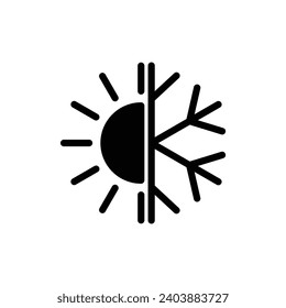  Icono del tiempo frío. clima caluroso.  Icono de sol de signo de temperatura y copo de nieve 