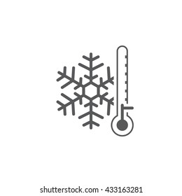 Cold weather line icon, snowflake and thermometer outline vector logo illustration, linear forecast pictogram isolated on white