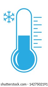 Cold weather symbol. Thermometer with low temperature sign isolated on white background. Icon in flat design for website, app or infographics materials. Vector illustration