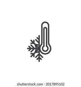 Cold weather temperature line icon. linear style sign for mobile concept and web design. Thermometer and snowflake outline vector icon. Symbol, logo illustration. Vector graphics