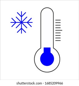 Cold weather thermometer icon vector illustration on white background. Flat web design element for website, app or infographics materials.