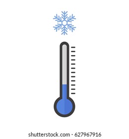 Cold weather thermometer icon vector illustration on white background. Flat web design element for website, app or infographics materials.