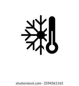 Cold Weather Thermometer, Low Temperature, Frost Solid Flat Vector Icon Isolated on White Background.