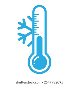 Termómetro de Clima frío con icono de Vector de copo de nieve. Mantenga la etiqueta congelada. Almacenamiento en refrigerador y congelador. Temperatura fría para el concepto de diseño de invierno.