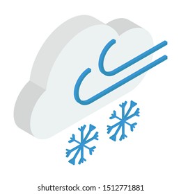 
Cold weather with wind and snowflake, isometric icon
