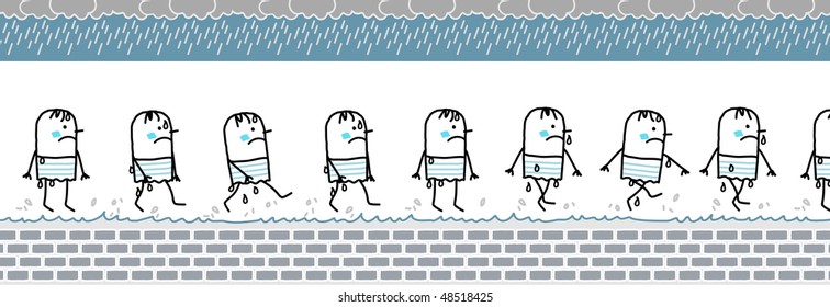 cold & wet man -walking cartoon character for animated sprite