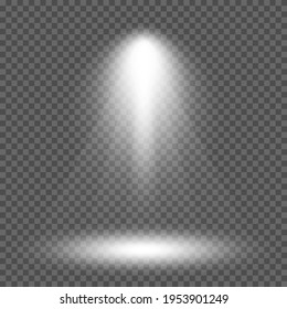 Luces blancas frías con foco. Efectos de iluminación de escena en un fondo transparente oscuro. Ilustración del vector