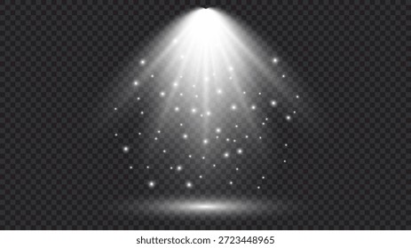 Luz branca fria com holofote. Efeitos de iluminação da cena em um fundo transparente escuro. Ilustração vetorial
