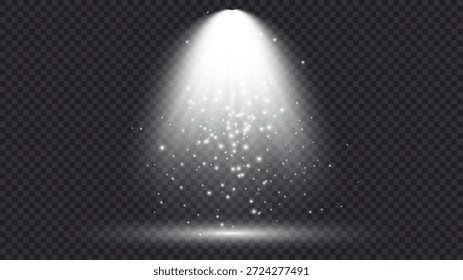 Luz branca fria com holofote. Efeitos de iluminação da cena em um fundo transparente escuro. Ilustração vetorial