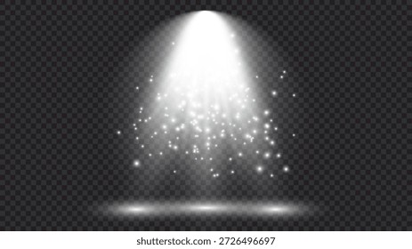 Luz branca fria com holofote. Efeitos de iluminação da cena em um fundo transparente escuro. Ilustração vetorial
