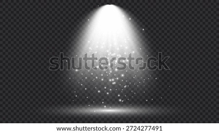Cold white lighting with spotlight. Scene illumination effects on a dark transparent background. Vector illustration