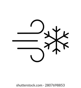 Cold wind line icon with airflow and snowflake for chilly air, cooling, winter breeze, air conditioning and weather concepts