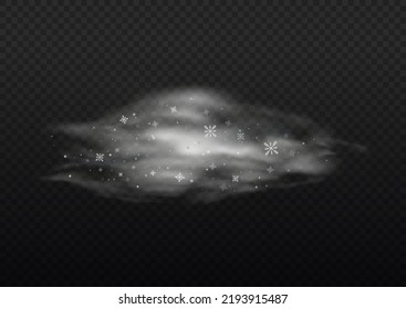Cold wind with snow blow, winter weather with white smoke flying snowflakes. Christmas effect of a cold blizzard. Freezing breath curve trails. Flow snowy smoky stream, icy vapor. Vector illustration