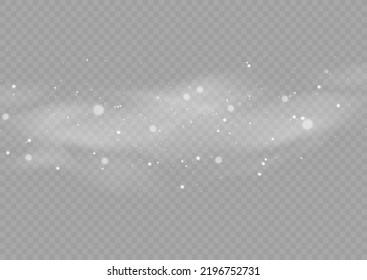 Cold wind with snow blow, winter weather with white smoke flying snowflakes. Christmas effect of a cold blizzard. Freezing breath curve trails. Flow snowy smoky stream, icy vapor. Vector illustration