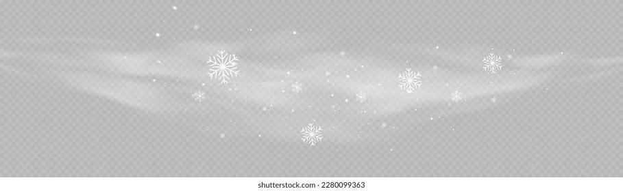 Cold wind with snow blow, winter weather with white smoke flying snowflakes. Flow snowy smoky stream, icy vapor. Freezing breath curve trails. Christmas effect of a cold blizzard. Vector illustration