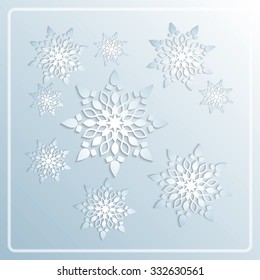 Cold winter background with snowflakes. Design elements for holiday cards. Christmas and New Year vector illustration.