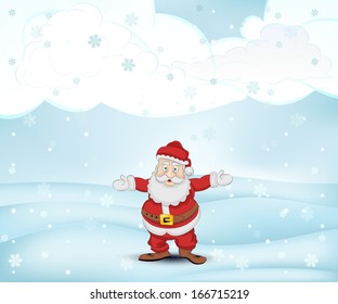 cold winter landscape snowfall with Santa Claus vector illustration