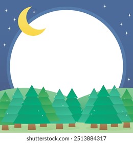 cold winter night with pine tree theme frame, vector illustration