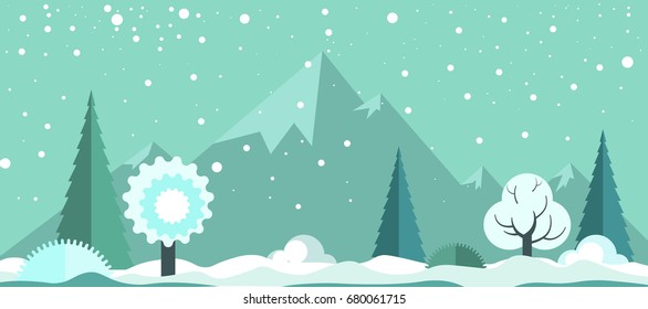 Espectacular paisaje de invierno frío con nevada ligera