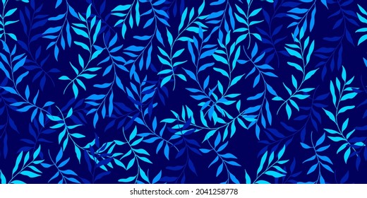 Cold winter shades hand-drawn branches  botanical vector seamless pattern