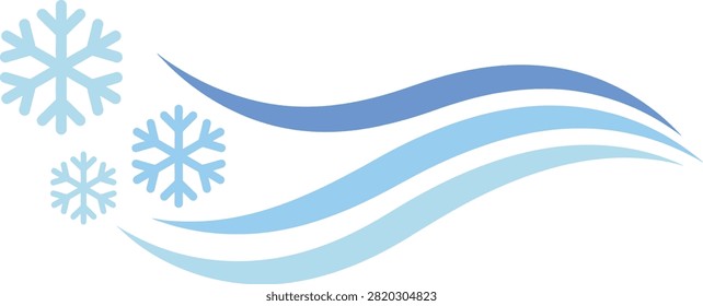 Cold winter wind blowing, snow breeze icon, icy blizzard gust, freeze air wave, frost weather symbol, seasonal climate illustration background
