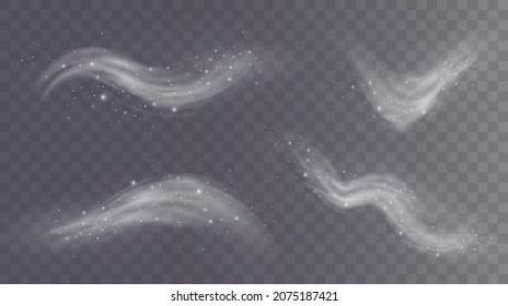 Cold winter wind texture. Holiday vector blizzard. Christmas effect of a cold blizzard. Vector PNG.