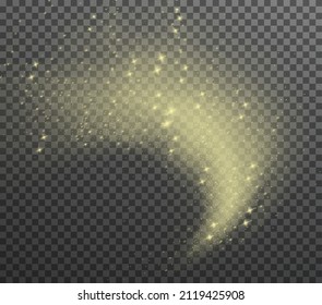 Cold winter wind texture. Holiday vector blizzard. Christmas effect of a cold blizzard. Vector PNG. Light cloud golden with light dust particles.	