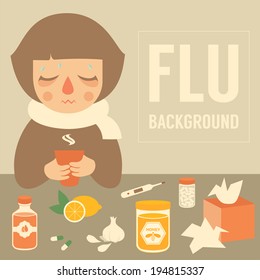 cold woman, medical vector illustration, flu symptom