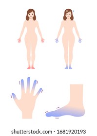 Cold Woman's Body, Hand And Foot Set / Blood Circulation Illustration (sensitivity To Cold ) 